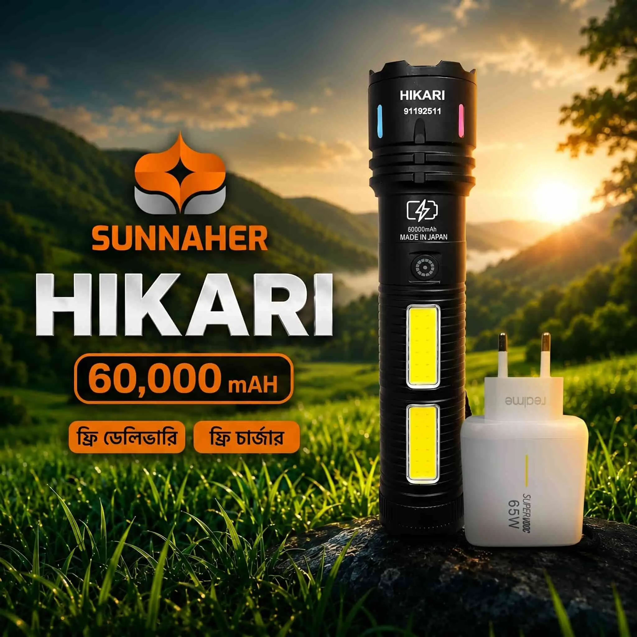 HIKARI 60,000 mAH রিচার্জেবল টর্চ লাইট